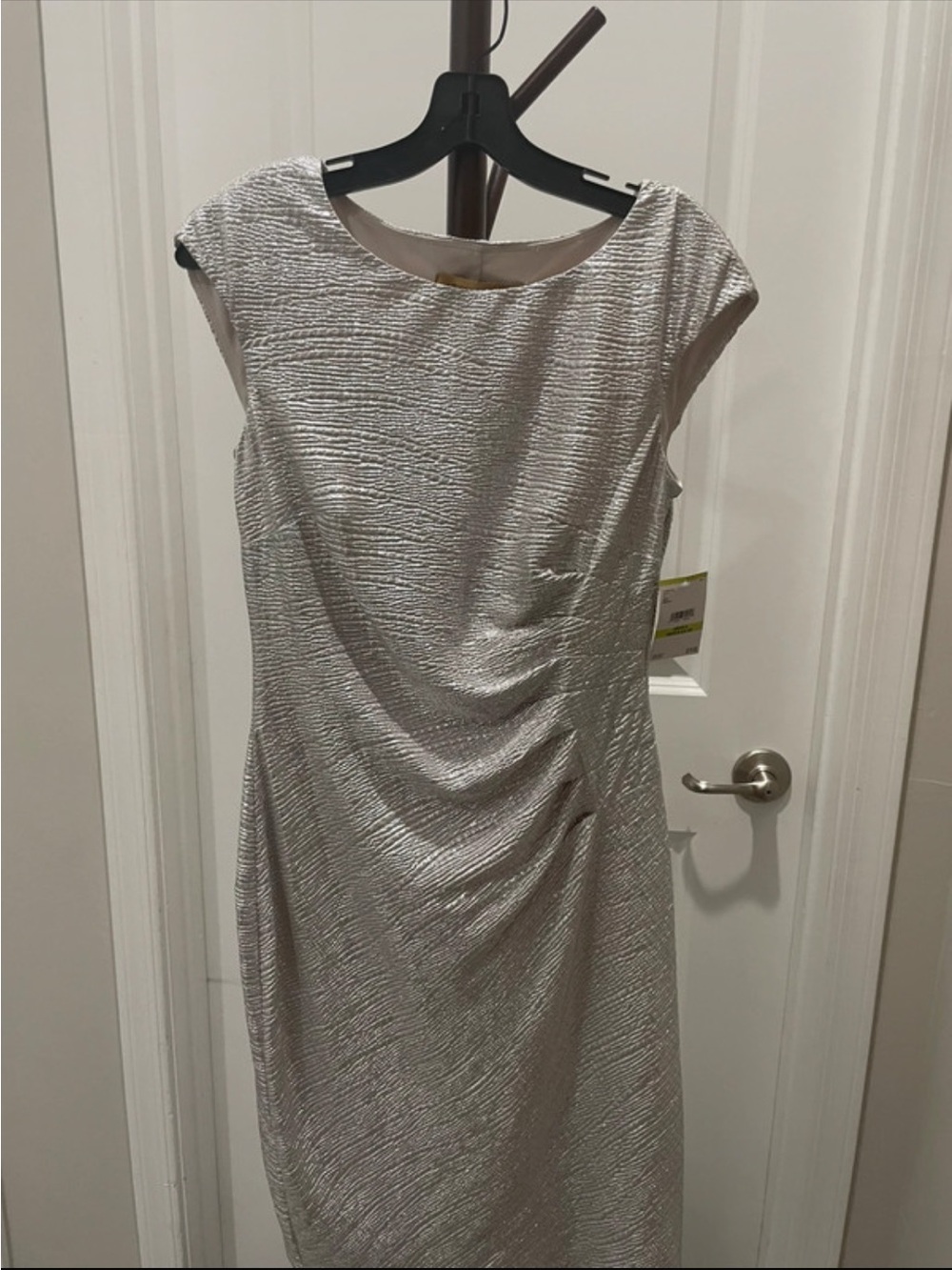 Elegant Silver Sheath Dress with Subtle Texture